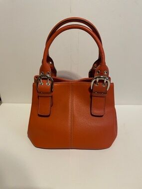 Tignanello Orange Pebbled Leather Satchel with Buckle Handles